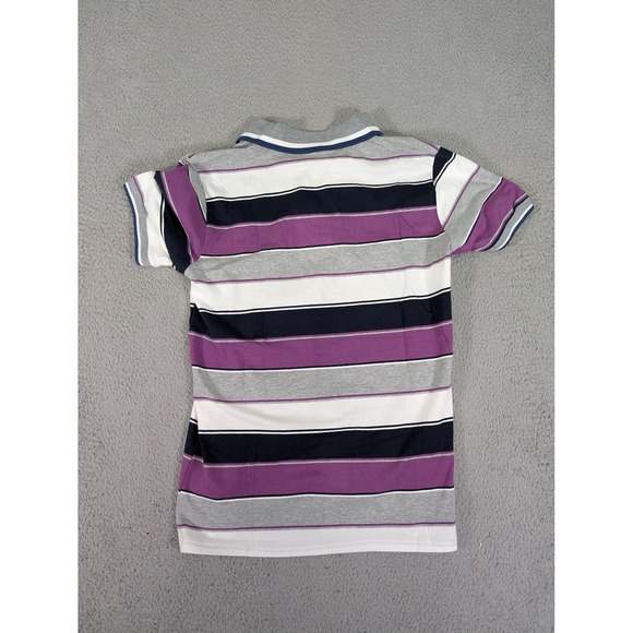 Lacoste Polo Shirt Womens Large Gray Purple Stripe Pique Stretch Croc Logo New - Picture 5 of 8